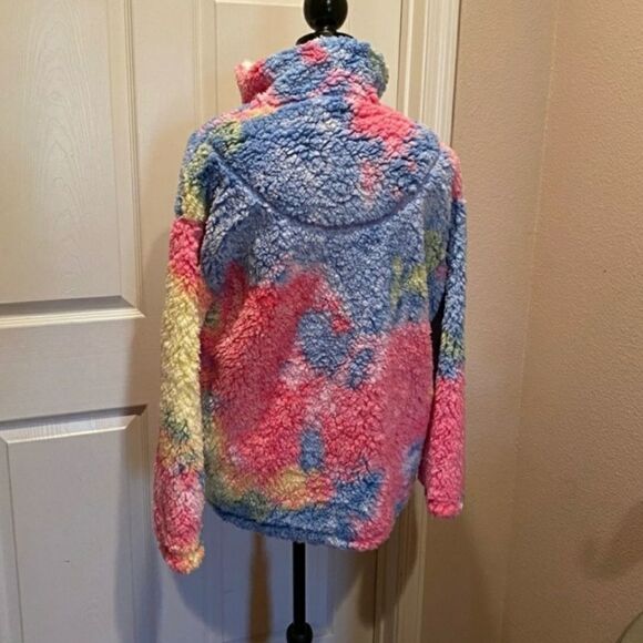 Multi Color Tie Dyed Teddy Pullover Jacket - Sz S - Picture 3 of 4